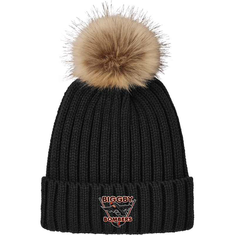 Biggby Bombers Faux Fur Pom Beanie