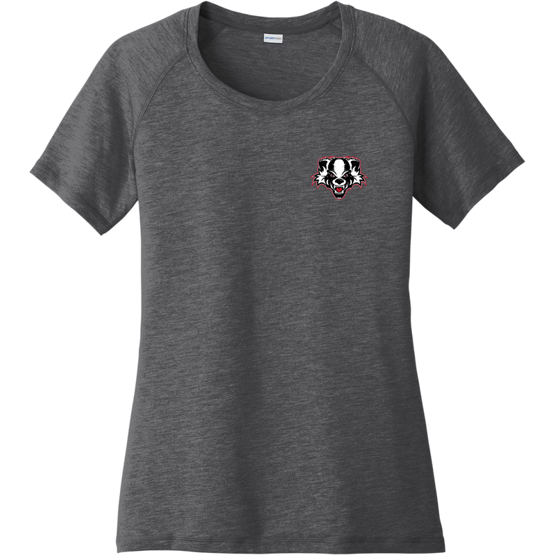 Scary Badgers Ladies PosiCharge Tri-Blend Wicking Scoop Neck Raglan Tee