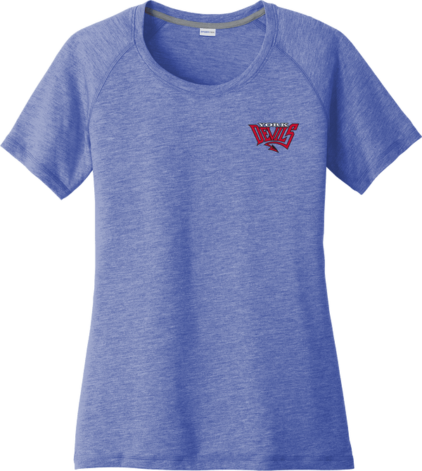 York Devils Ladies PosiCharge Tri-Blend Wicking Scoop Neck Raglan Tee